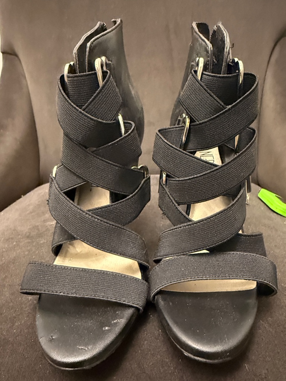 Via Neroli Black Crisscross Elastic Gladiator Heels